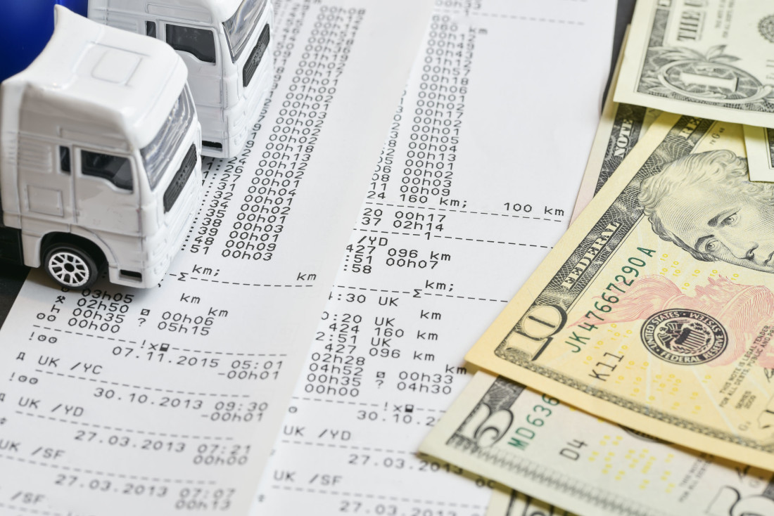 Digital tachograph printed day shift with lorry and cash